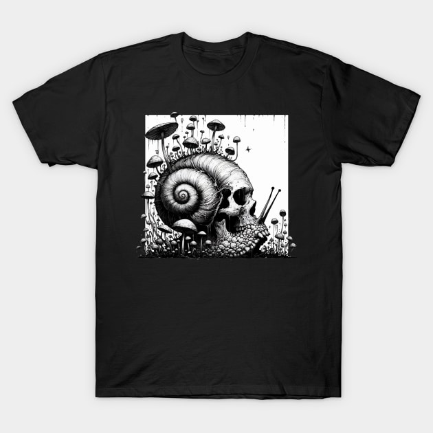 Monochromatic Skull Snail of Death T-Shirt by TomFrontierArt